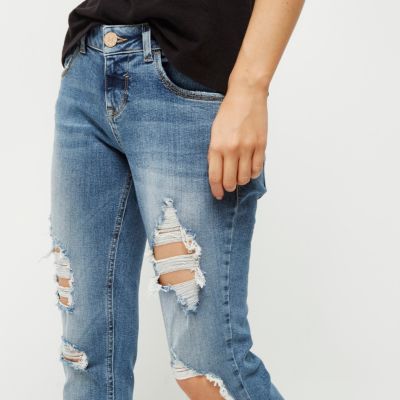 Petite mid blue cropped Alannah skinny jeans